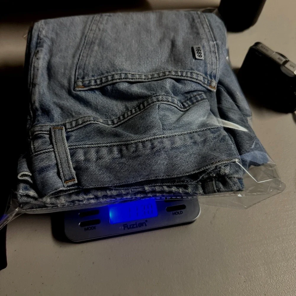 AGOLDE Fold Waistband Jean Womens 32 Blue Pleated Baggy Straight Leg Denim